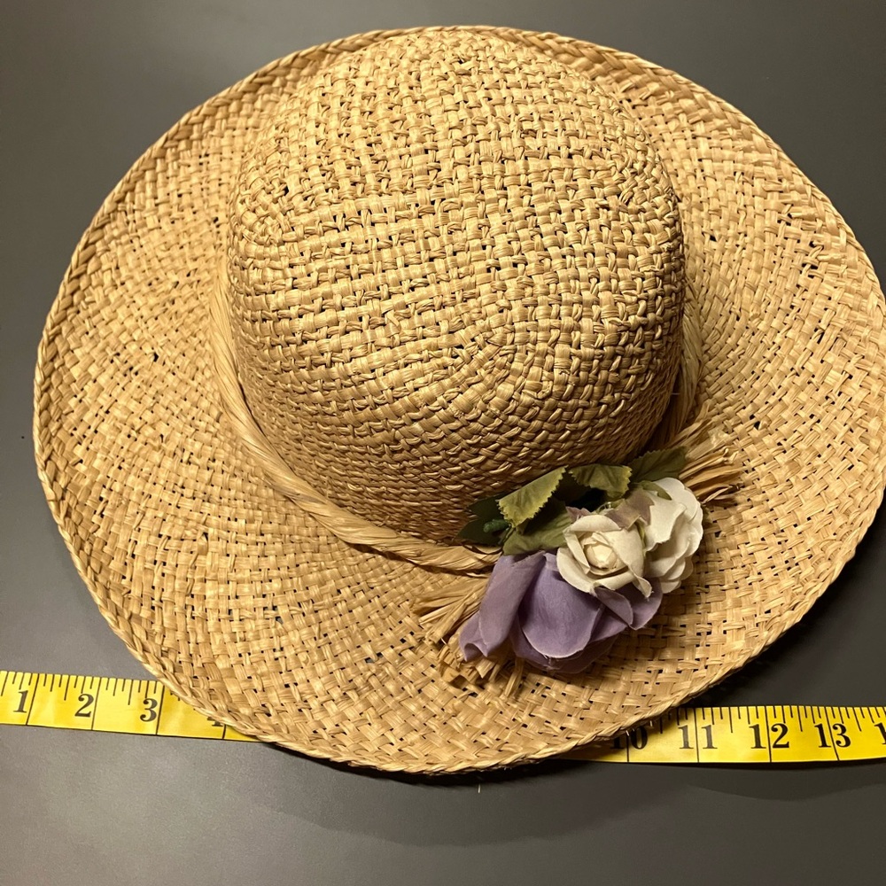 Straw Sun Hat with Floral Accent - Natural